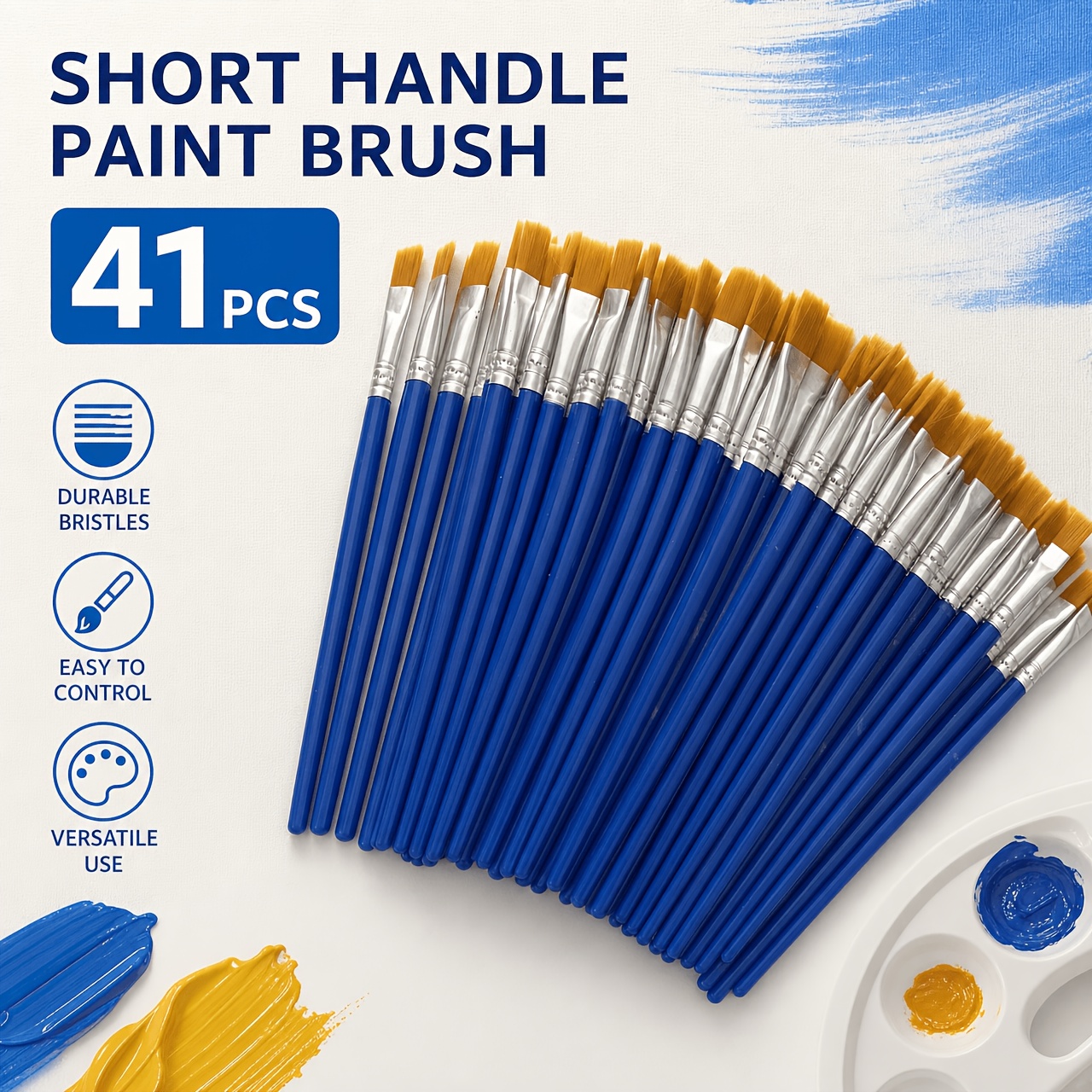 Temu – TEMU 41pcs Flat Nylon Paint Brushes, Blue Plastic Short Handle Paint Brushes With Aluminum Ferrules, Artist Painting Brush For Acrylic, Watercolor,