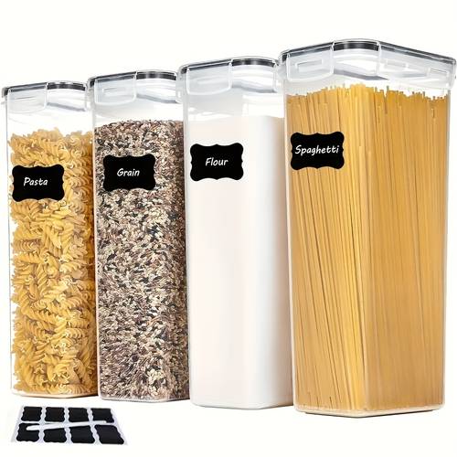 4 packs airtight food storage containers with lids 8l pasta containers for pantry organization and storage bpa canisters for spaghetti flour sugar and noodles come with free labels and marker