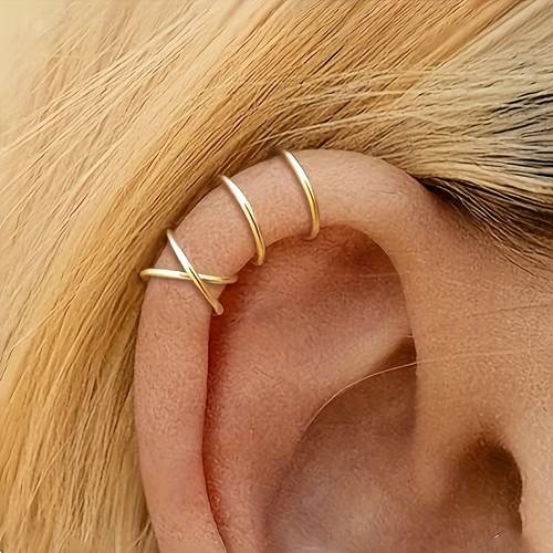 2pcs pair ear clips easy individual double layer no pierced trendy lines couple ear studs ear jewelry unisex