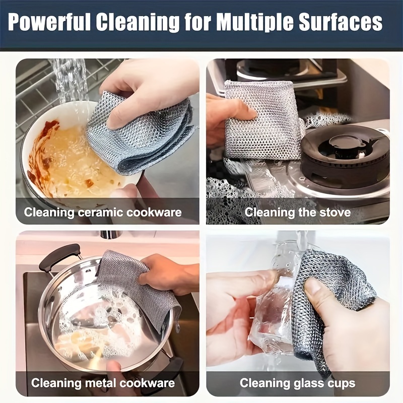 10pcs silvery wire cloth kitchen wire dishwasher cloth household non greasy metal wire cleaning and washing pot cloth details 0