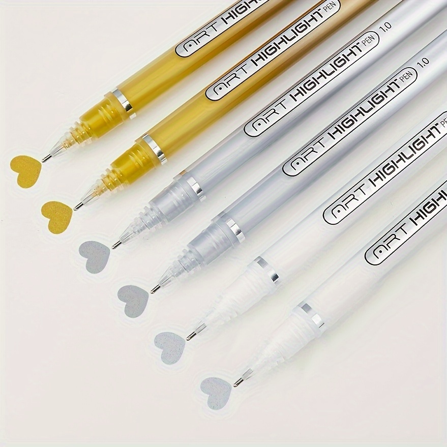 

3- Highlighter Gel Pens With Glitter, 1mm Fine Tip For Sketching, Drawing, And Crafting - Golden, Silver, White