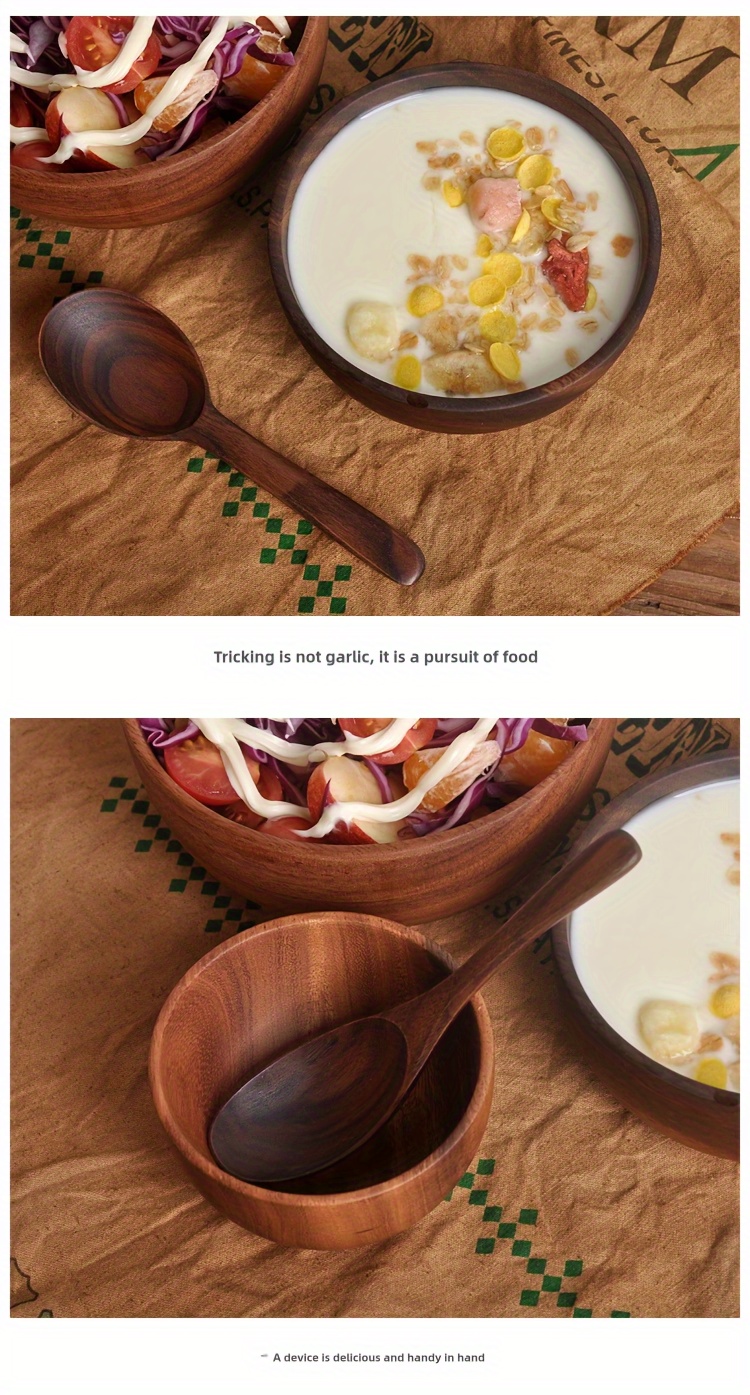 2 pack wooden salad bowls solid acacia wood fruit serving dishes versatile for home kitchen picnic camping event party catering utensils details 9