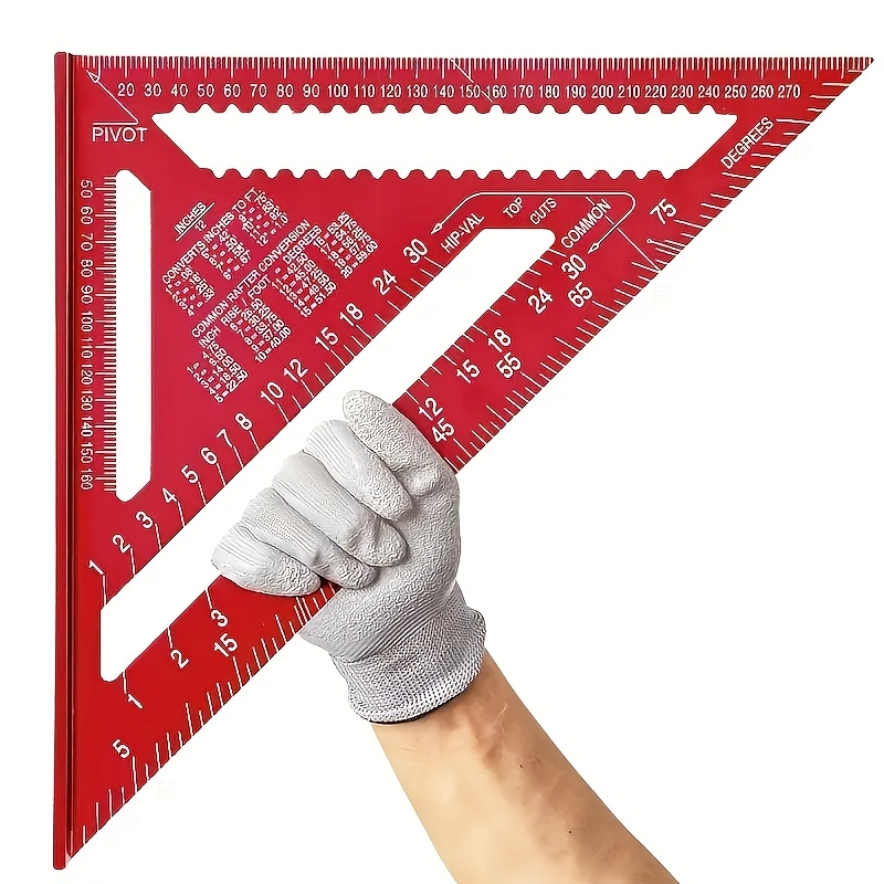 

12-inch Aluminum Alloy Ruler - Precision Woodworking Angle Measurement & Marking Tool, Metric Scale, Red, Ruler