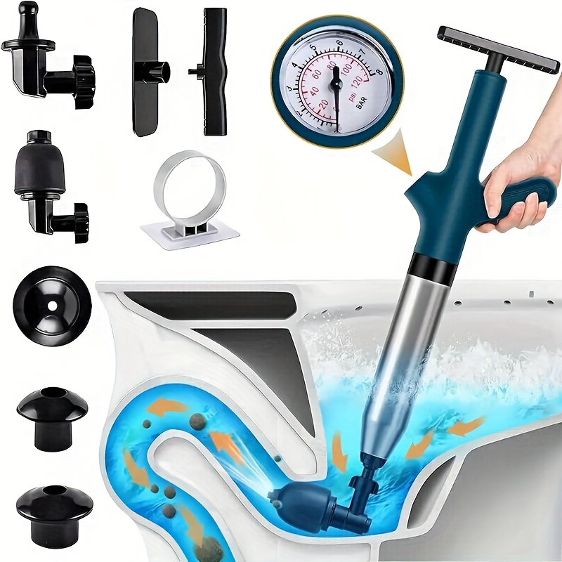 high pressure air toilet drain snake set powerful wave drain cleaner with stainless steel spiral for toilets sinks and pipe blockage removal metal and plastic manual operation no battery needed drain cleaning tool powerful cleaner metallic toilet cleaning accessorie Product details 0