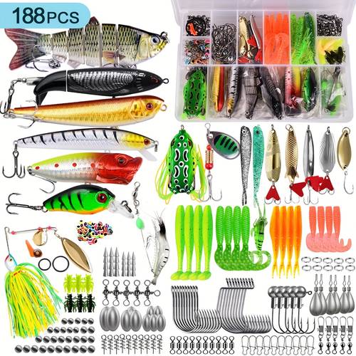 a box containing a set of lures suitable for beginners and ideal for saltwater and freshwater lakes and