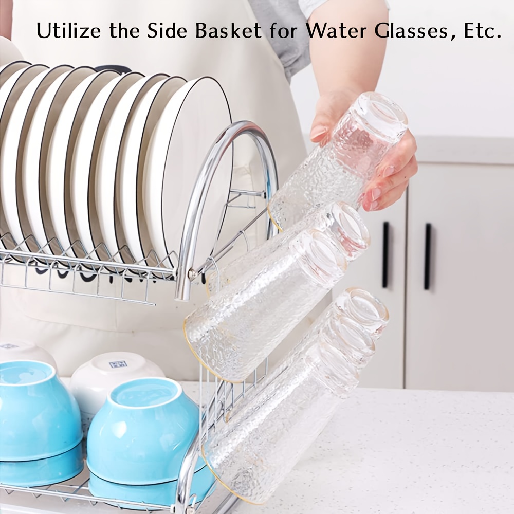 2 tier stainless steel dish drying rack with cutlery cup holders space saving   organizer heavy duty rust resistant design with drainage system for small kitchens dishwasher safe easy to clean countertop storage Product details 3