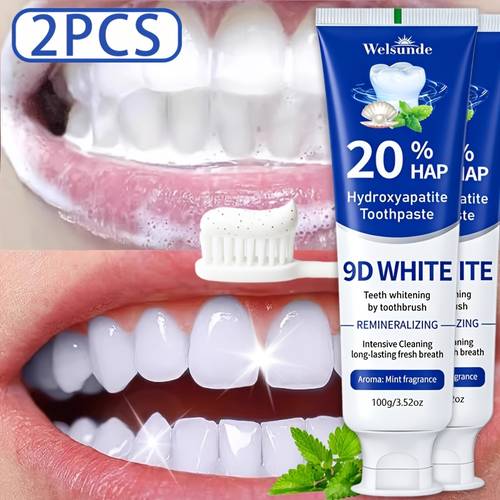 2pcs Hydroxyapatite Toothpaste, 9D White Remineralizing Hydroxyapatite Toothpaste, Basic Cleaning, Brighten Teeth & Protect Gums, Refreshed Breath, Strengthen Dental Care, Mint Flavor, Shine, Gentle Formula, Oral Care, Suitable for Everyone