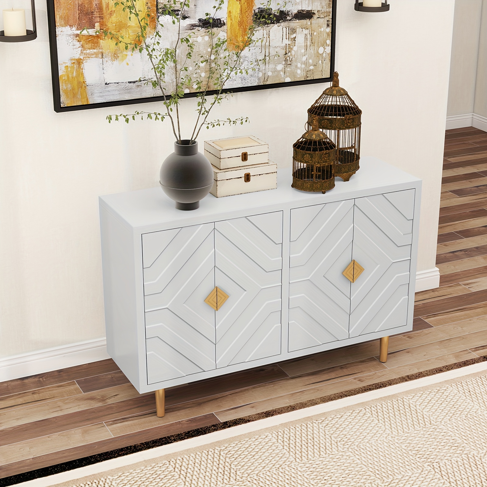 48-Inch Modern Sideboard Buffet Cabinet - 4-Door Storage Console