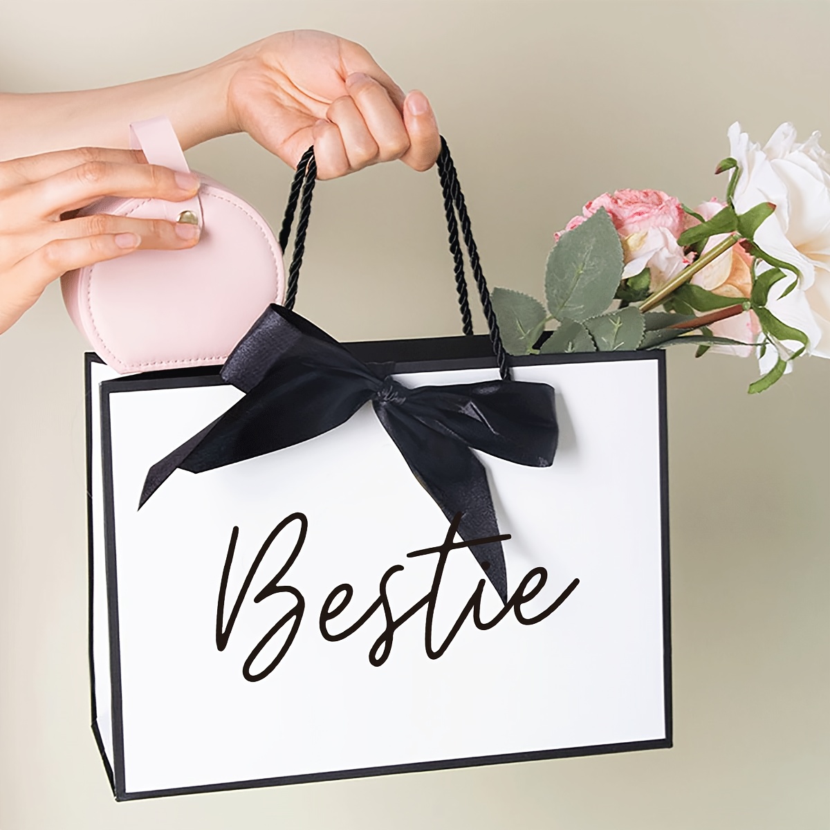TEMU 1pc Bestie & Sisters Gift Bag Suitable For Best Friend - Elegant -clip Closure Bag, Colors For Birthdays, Thank You Gifts, Favors, For Best Friend, For Thanks You Occasions