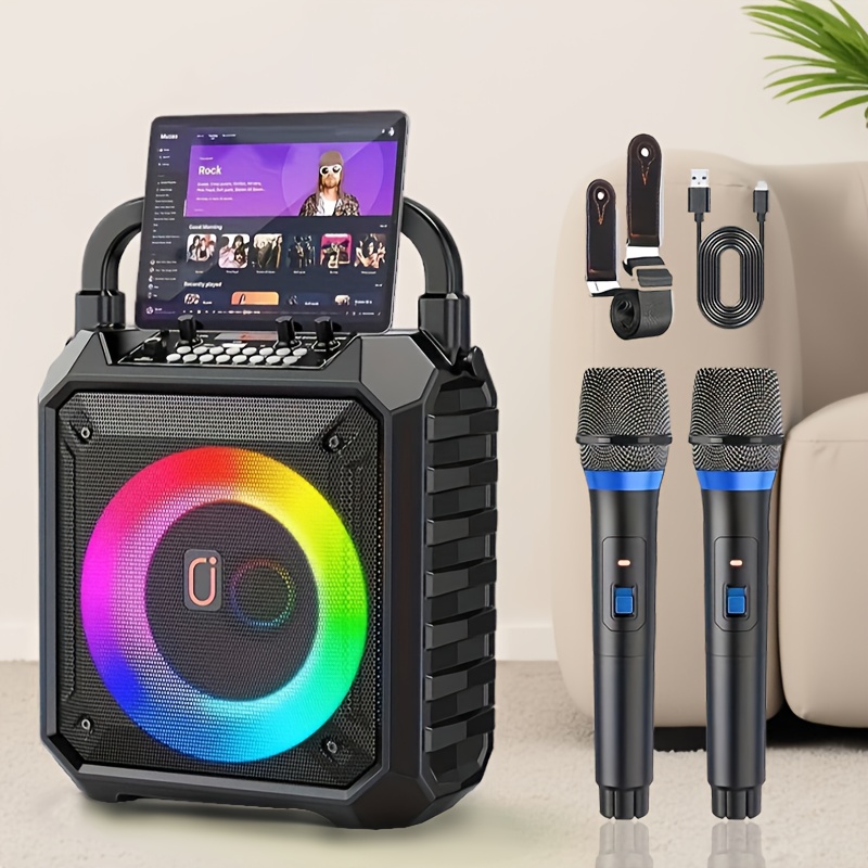   series t17   speaker systemwith 2 microphones wireless bt speaker with color changing lights adult   for party entertainment
