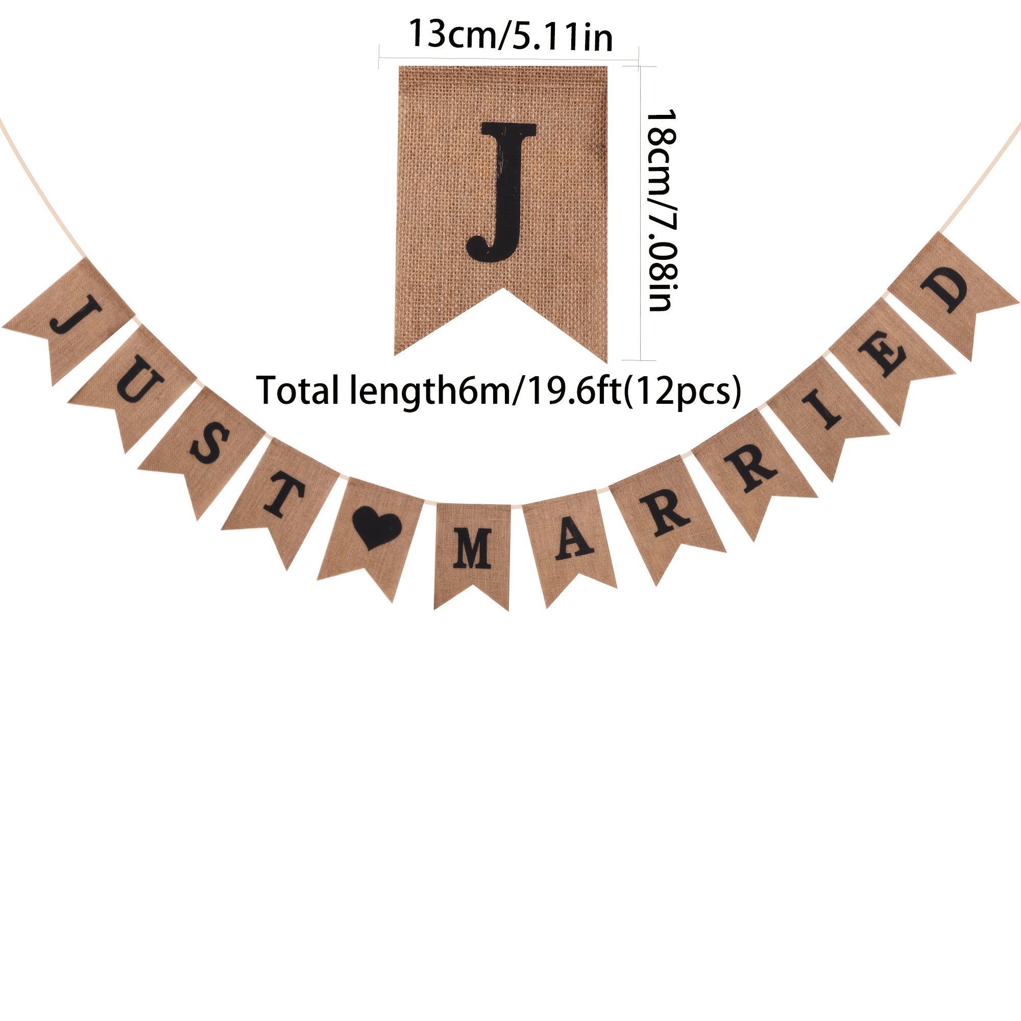 Forest-style Wedding Just Married Jute Fabric Bunting, 12pcs Set, Vintage-style Proposal And Party Decoration Banner