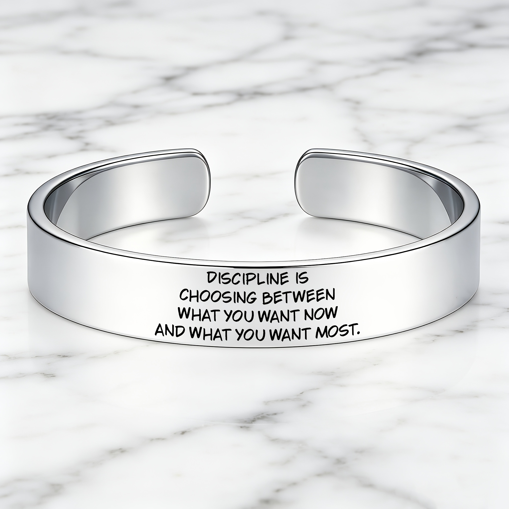 Self-discipline Inspirational Quote 304 Stainless Steel Open Bangle