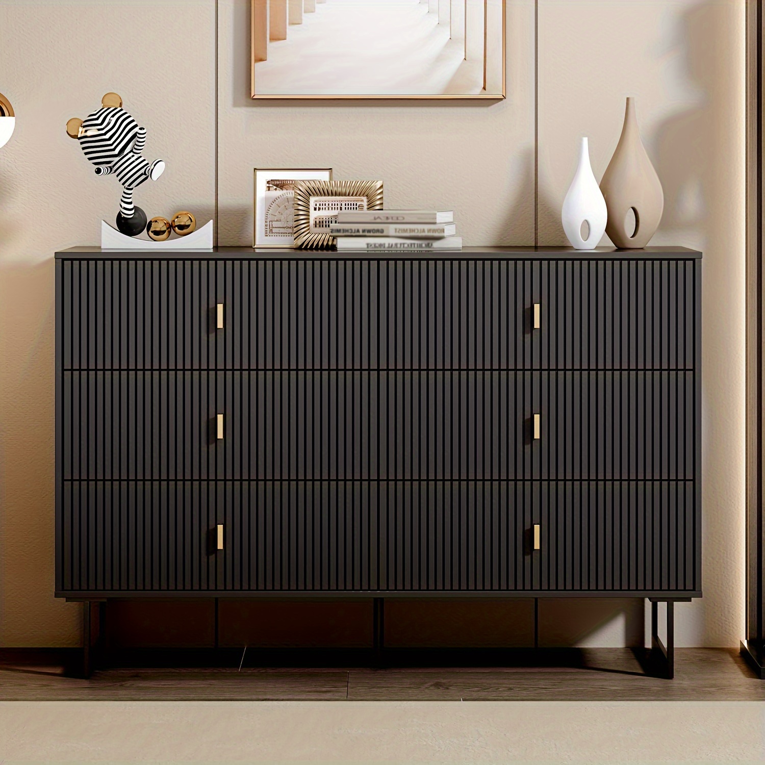 

Black 6 Drawer Dresser For Bedroom, Large Double Dresser With Wide Drawers, Modern Chest Of Drawers, Storage Organizer Dresser, Nursery Dresser, For Living Room, Hallway, Bedroom, Kids Bedroom