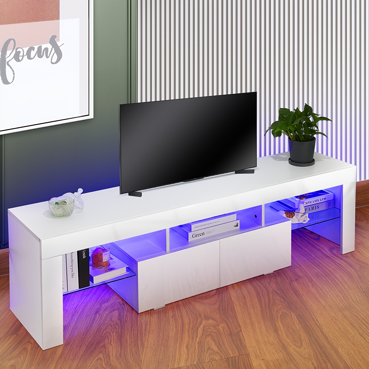 TEMU White 1.6 Glass Tv Cabinet, Tv Stand For Living Room, Tv Cabinet For Living Room, Tv Unit For Living Room, Tv Unit For Bedroom, Entertainment