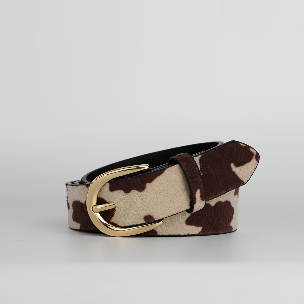 TEMU 1pc Cow Print Vintage Belt, Buckle Women's Fashion Waist Belt, Retro American Autumn Winter Versatile Style, Party Accessory Gift.