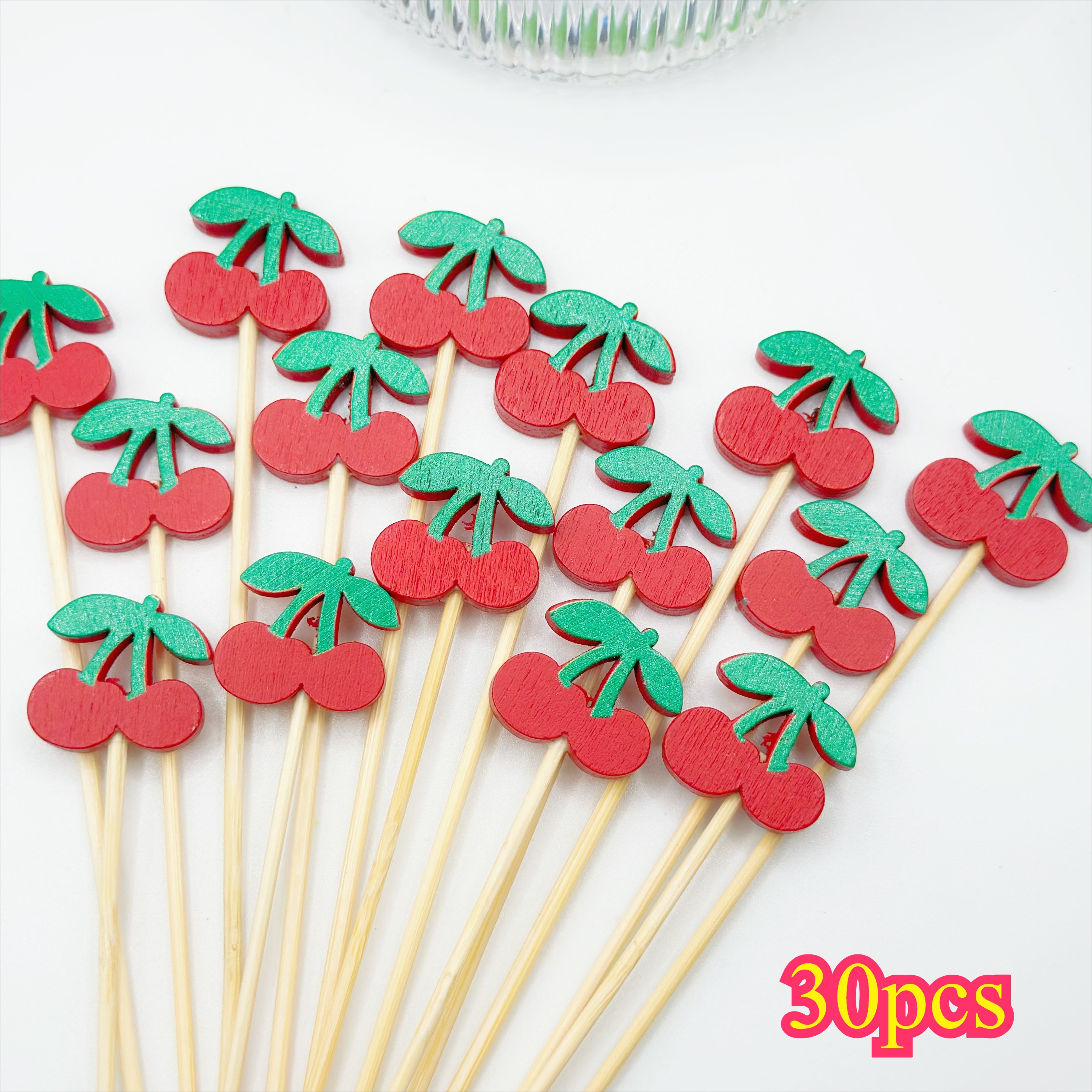 30 Bamboo Cocktail Picks For Appetizers, Elegant Toothpicks For Snacks, Long Decorative Cherry-shaped Bamboo Sticks For Party Beverages And Fruit Charcuterie Board Additions