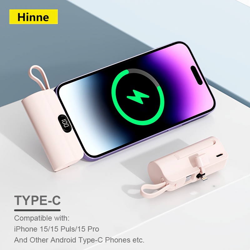   5000mah mini portable charger usb type c universal emergency power supply for iphone 15 series   compact travel phone charging backup battery pack