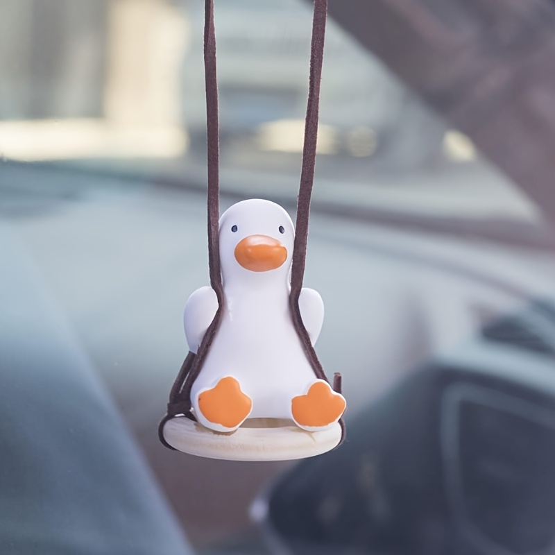 swinging duck car mirror hanger cute   rearview mirror accessory suitable for non obstructive dashboard decor with hanging duck ornament vehicle decorative accessory keychain compatible