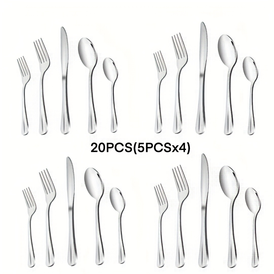 TEMU Black Tableware Set, 20pcs Modern Silvery Tableware Set, Stainless Steel Tableware Set For 4 People, Including Knife, Fork, Spoon, Mirror