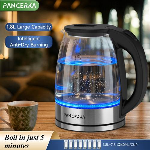PANCERKA Electric Kettle, 1000W, Easy Cleaning Electric Tea Kettle, Boil-Dry Protection, Stainless Steel Filter, BPA Free, Auto Shut Off Hot Water Boiler, Water Heater Kettle for Coffee & Tea Maker - Black