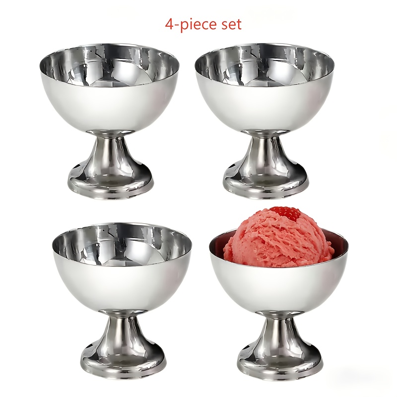 TEMU Ensemble de 4 gobelets à glace en acier inoxydable, bols à dessert, gobelets à pudding de 180 ml avec pieds, bols à mousse, bols à , convient ,