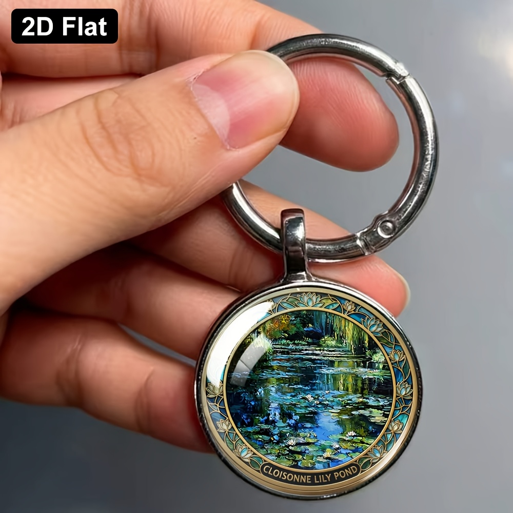 Cloisonné Enamel Style Impressionist Water Lily Pond Keychain
