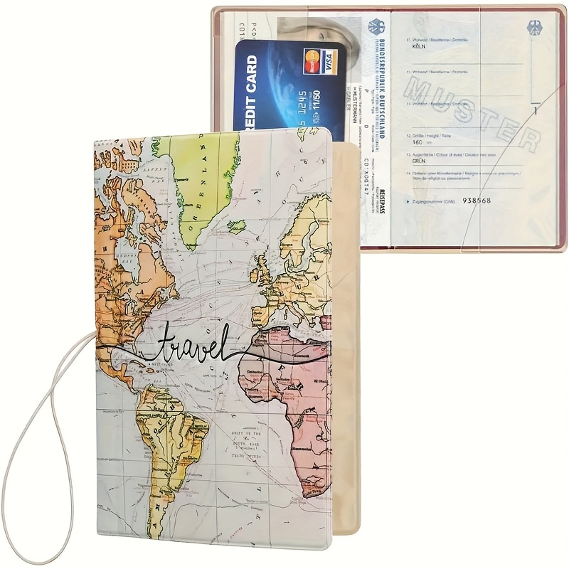 Id Bag: 1 Small And Portable Travel Passport Clip And Id Bag. Map Cover , Document Storage Bag, Travel Decoration. Gift For Travel Enthusiasts.