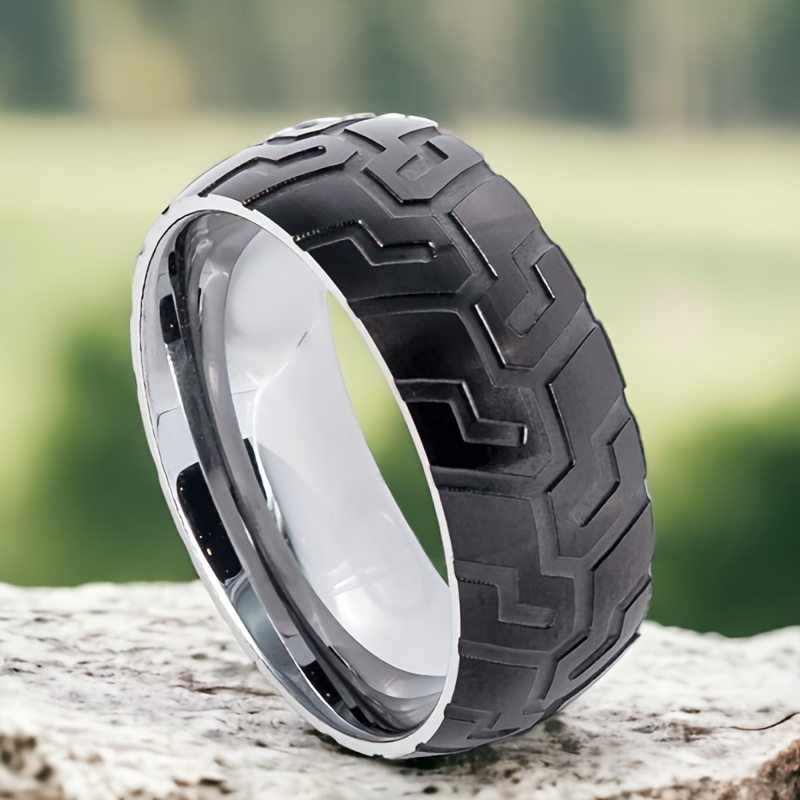 Men's Ring, Tire Tread Design Wedding Band, Black Wedding Band For Men