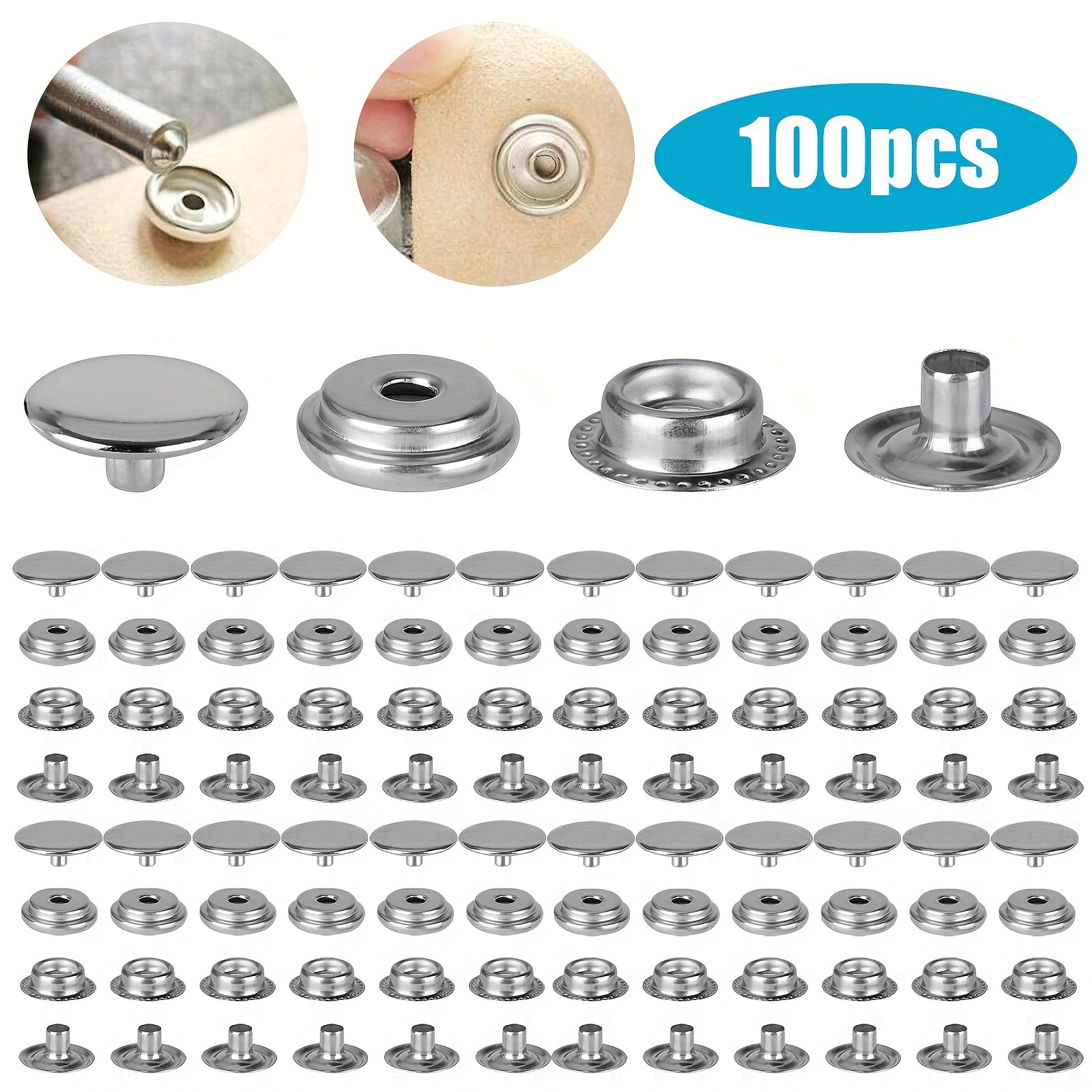 

100pcs/25sets Snap Kit, Heavy Duty Stainless Steel Button Cap For Boats, Leather Sewing, And Tents