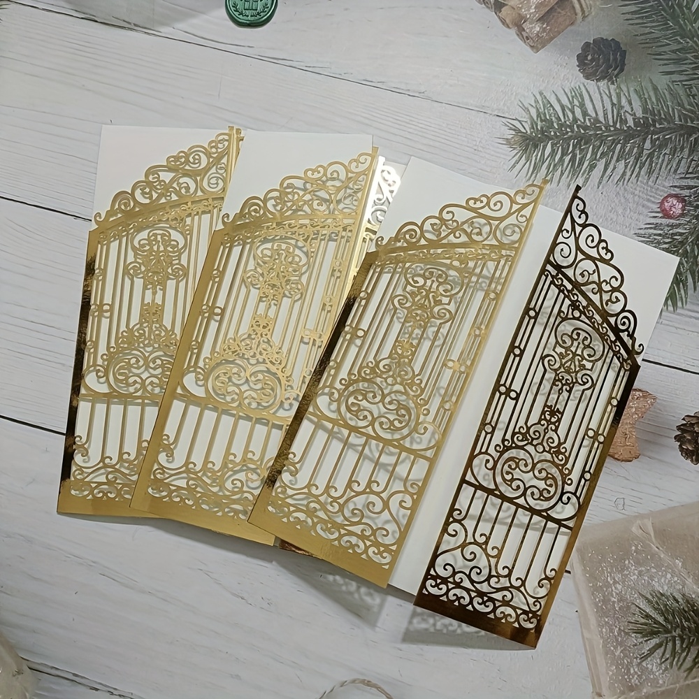 E-shop 10 Stk. Die Tür des Glücks Lasergeschnittene Goldene Burgunderfarbene Türförmige Hochzeitseinladungen & Dekorative Karten - Aufwendiges -Design