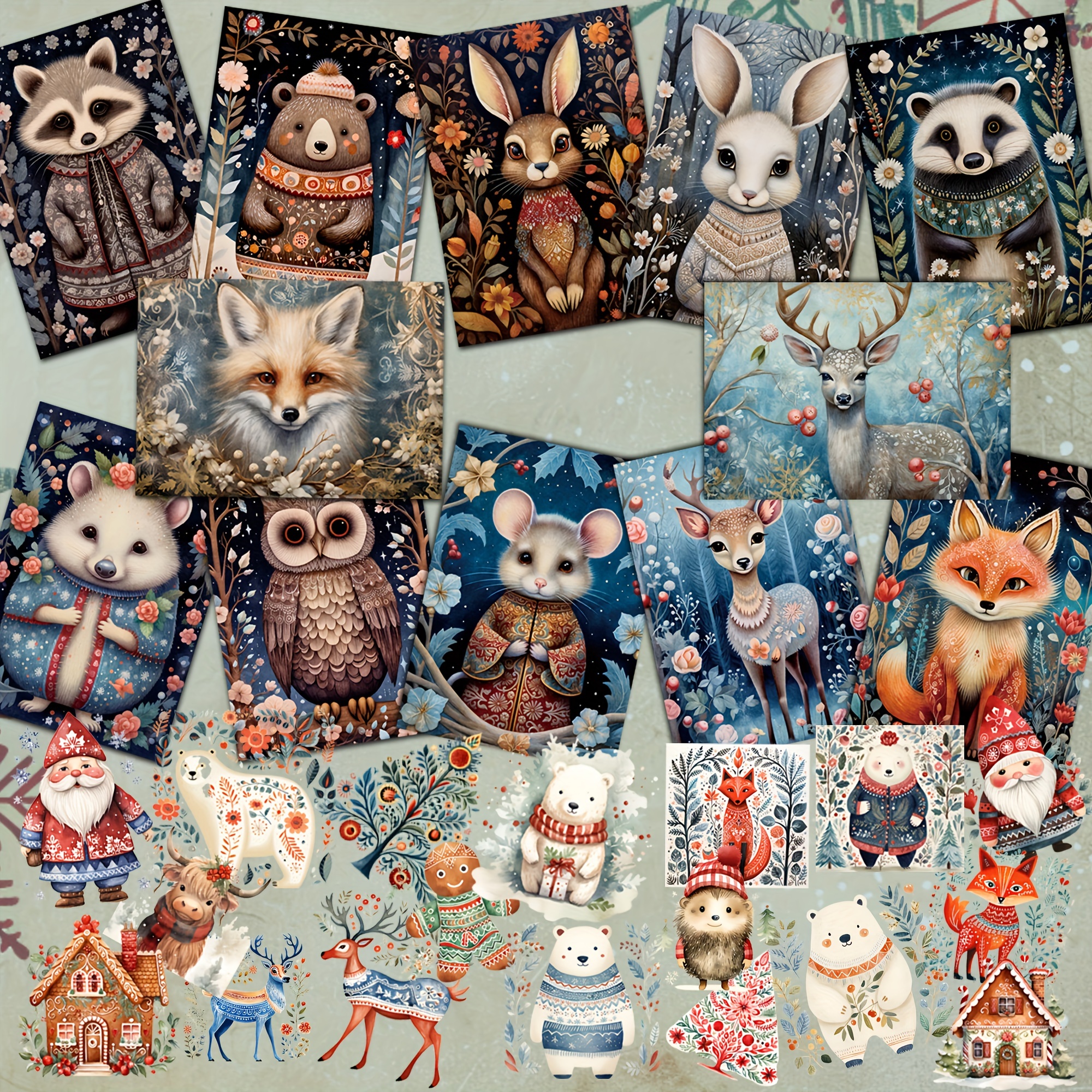 

Jaiiman 52pcs(card+sticker) Winter Animals Christmas Diy Card Set, Scrapbooking Supplies, Junk Journal Kits, Diy Crafts, Greeting Card, Christmas Decoration, Holiday Handmade Crafts