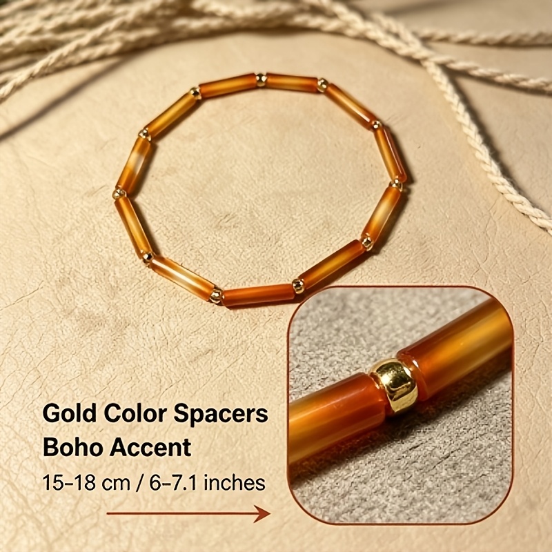 Natural Orange-Red Agate Bohemian Style Stretch Bracelet