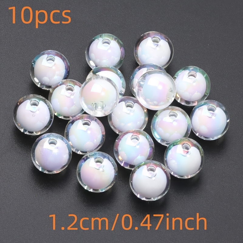 Image of 12mm 10pcs White Bead In Bead Acrylic Loose Spacer Beads For Handmade Bracelet Necklace Mobile Phone Chain Jewelry Additions