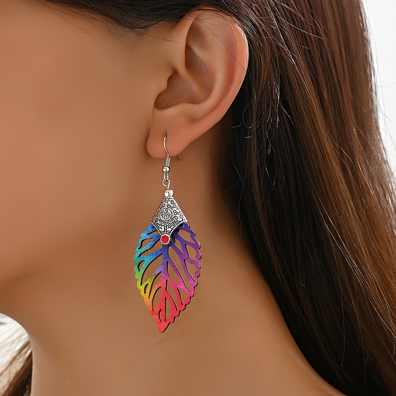 

Stylish Drop Earrings Colorful Hollow Leaf Design Match Daily Outfits Party Accessories (color May Be A Little Bit Different From What Picture Shows)