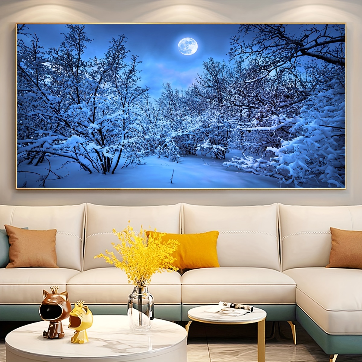 

1pc Unframed Canvas Poster, Modern Art, Forest Snow Night Scenery, Ideal Gift For Bedroom Living Room Corridor, Wall Art, Wall Decor, Winter Decor, Room Decoration