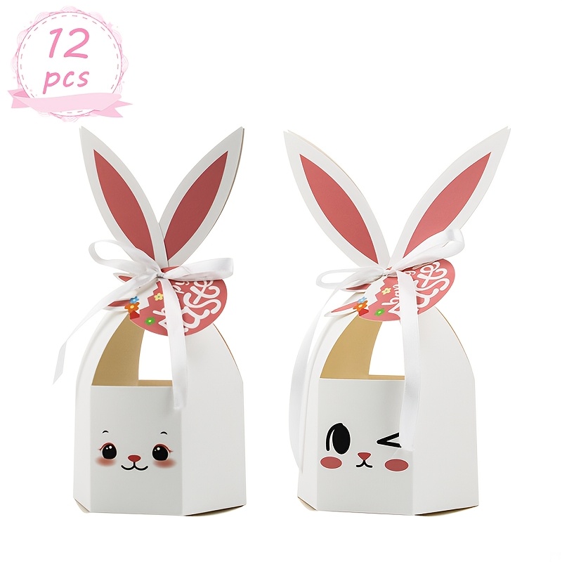 Image of 12pcs Easter Bunny Ear Treat Boxes, Cardboard Gift Containers, Spring Holiday Party Favor Supplies, Paper Gift Containers