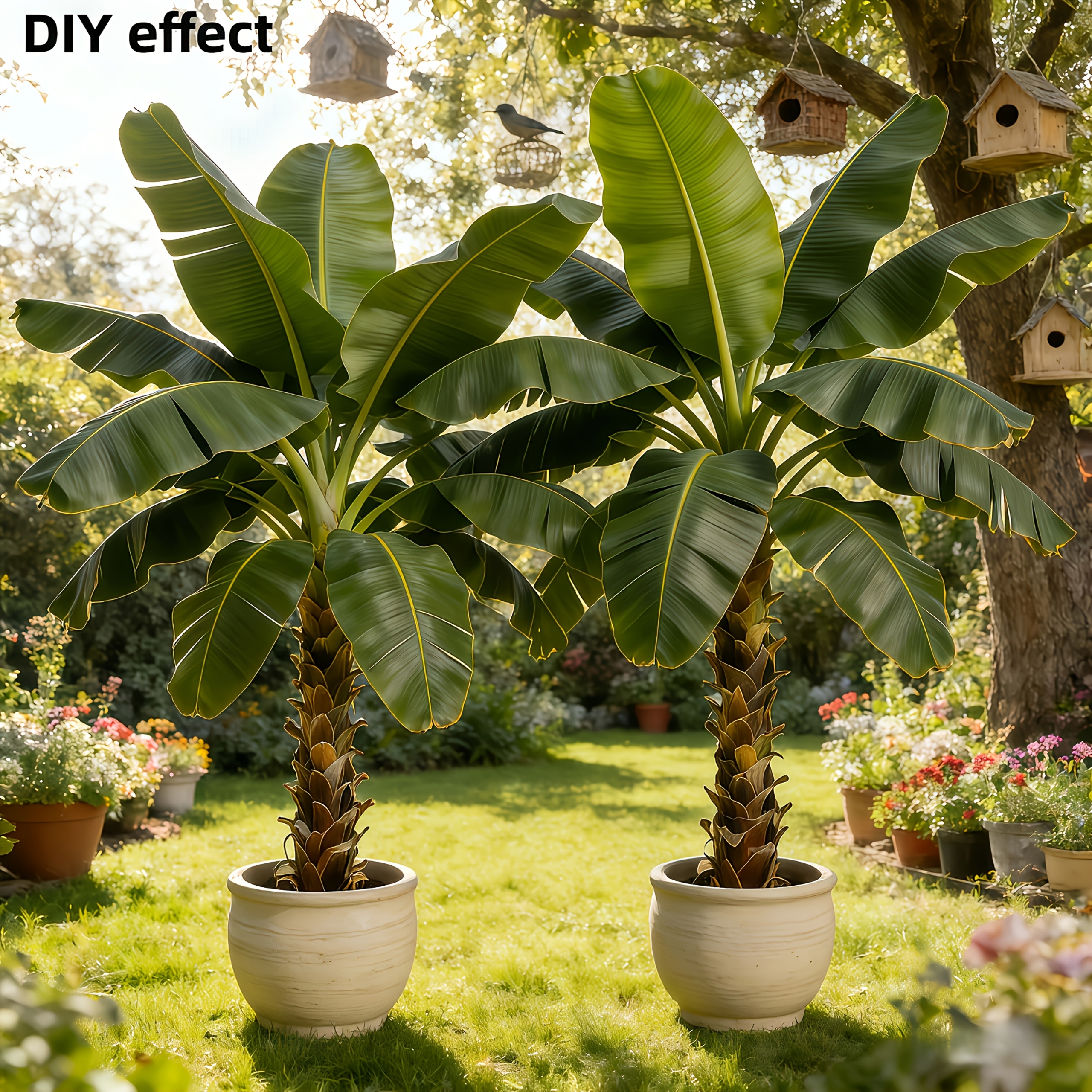 2pcs Large Outdoor Artificial Banana Tree - Wedding Garden Modern Decoration, Maintenance-Free Four Seasons Evergreen Money Tree Artificial Plant | Epiphyllum Evergreen Potted Plant, Large-Leaf Decorative Tree, Nordic Style Faux Tree for Courtyard