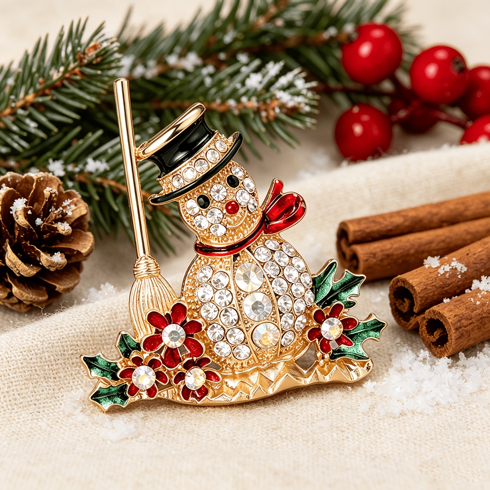 TEMU Broche de Navidad con diseño de esquiador y escoba, diseño divertido de esquiador, esmalte multicolor con brillantes diamantes de , exquisito y