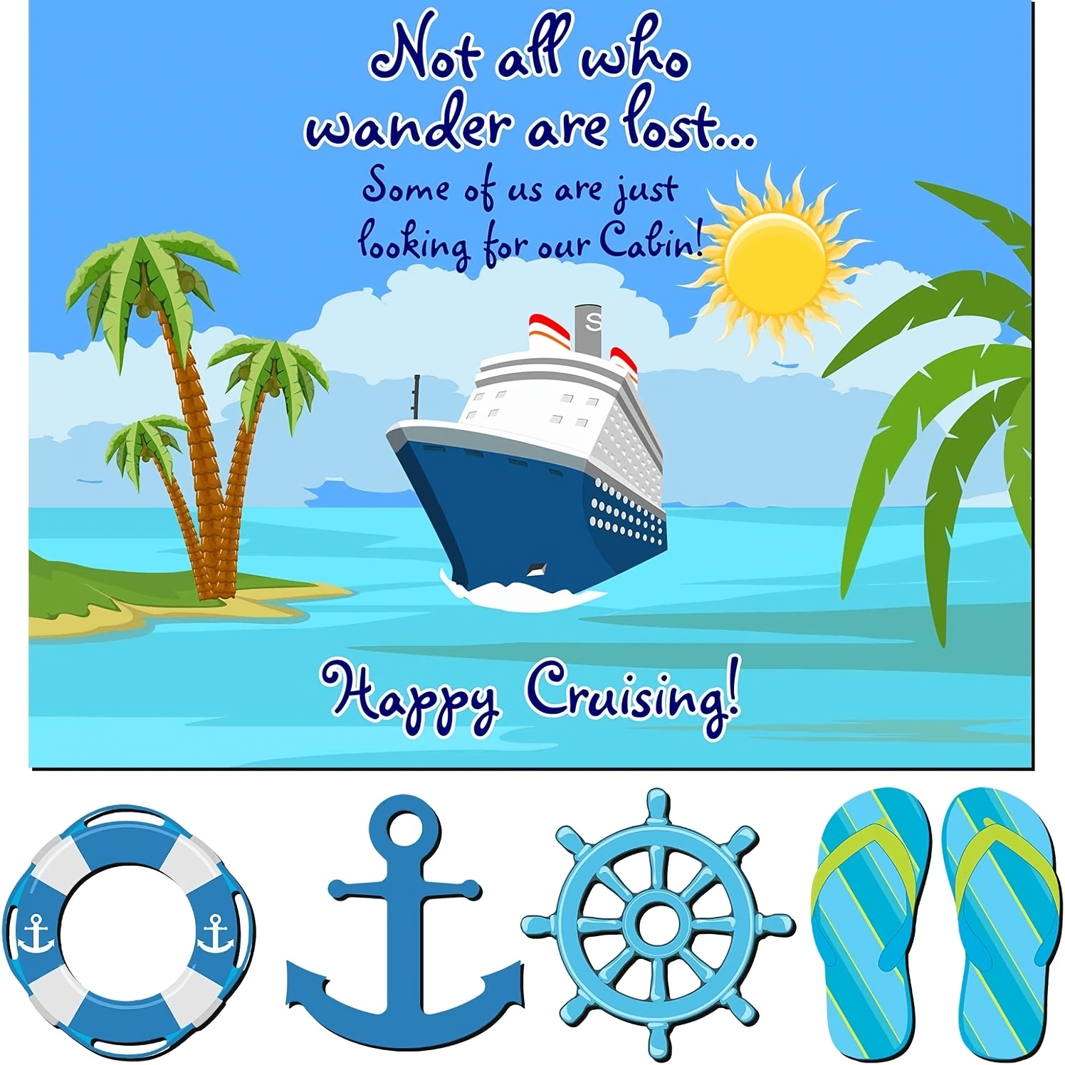 TEMU 6pcs Summer Ship Door Magnetic Decorations Set - Theme Magnetic Decals, Compatible With Refrigerator/car/carnival Cruise Cabin Door Decorations