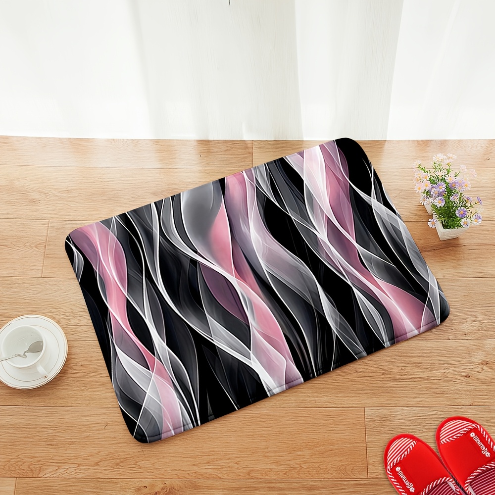 TEMU 1pc Black Background With Pink White Artistic Line Carpet Kitchen Rugs, Suitable For Kitchen Mats And New Year Decorations. Includes Non-slip
