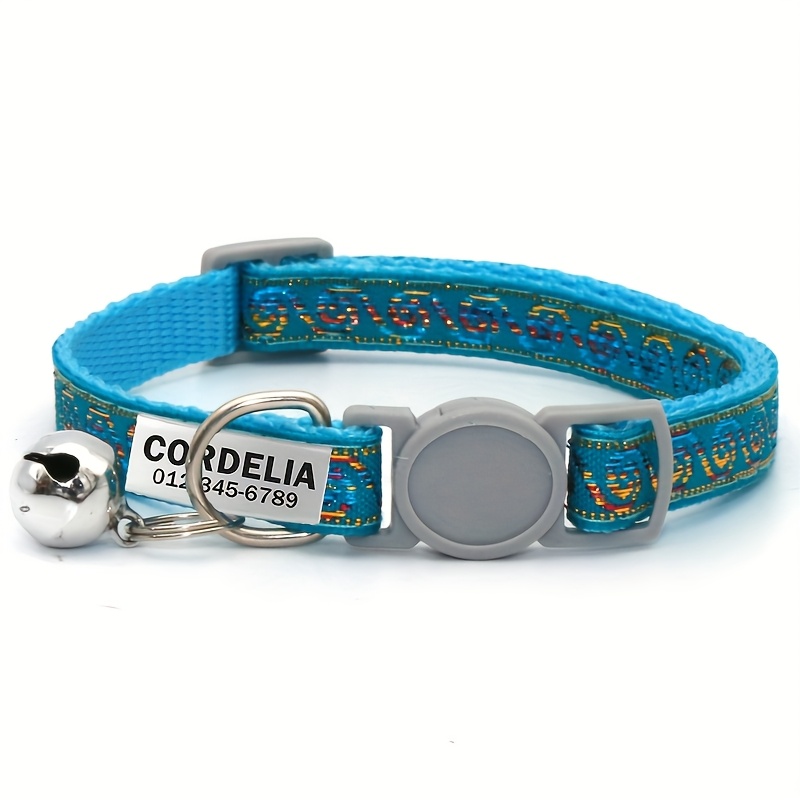 TEMU [Gepersonaliseerd] 1 stuks Gepersonaliseerde Huisdier Wolk Kat Hond Halsband Verstelbaar Duurzaam Naamplaatje Verwijderbare Bel Fashion Halsband