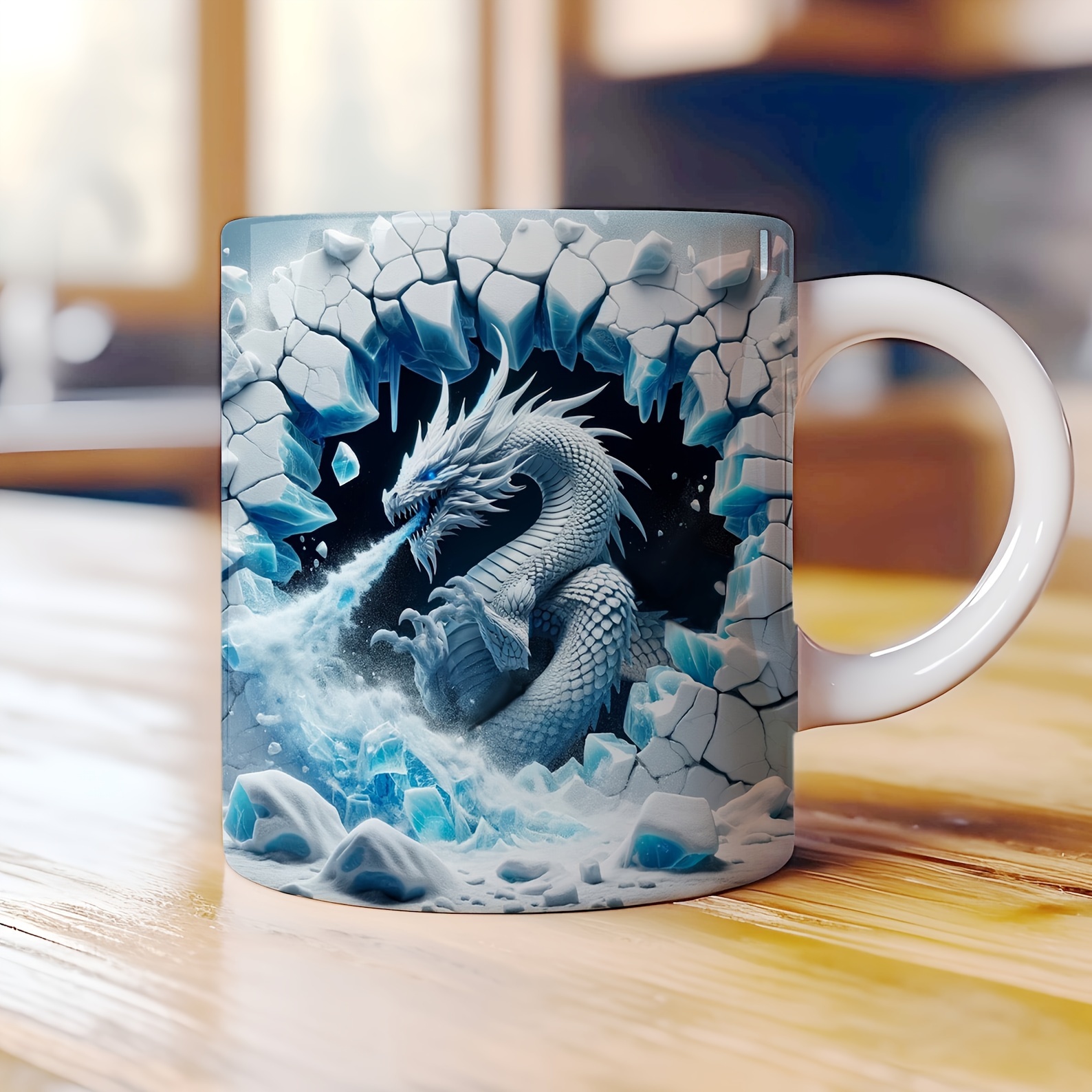 

1pc Fire & Ice 3d Dragon Ceramic Mug, 11 Oz Dual-sided Print Fantasy Coffee Cup, Durable High-quality Drinkware, Perfect Gift Idea