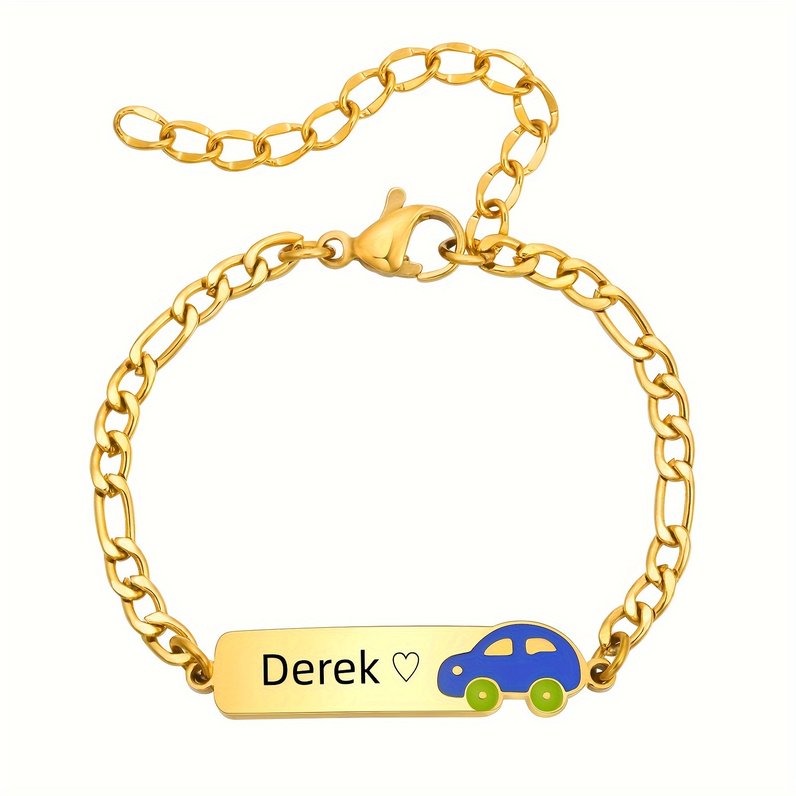 

1pc Personalized Boys' Golden Stainless Steel Bracelet With Charm - Engrave Your 's Name & Date - 18k Golden Plated, Ideal For Birthday Or Christmas Gift, Boy Bracelet Charms