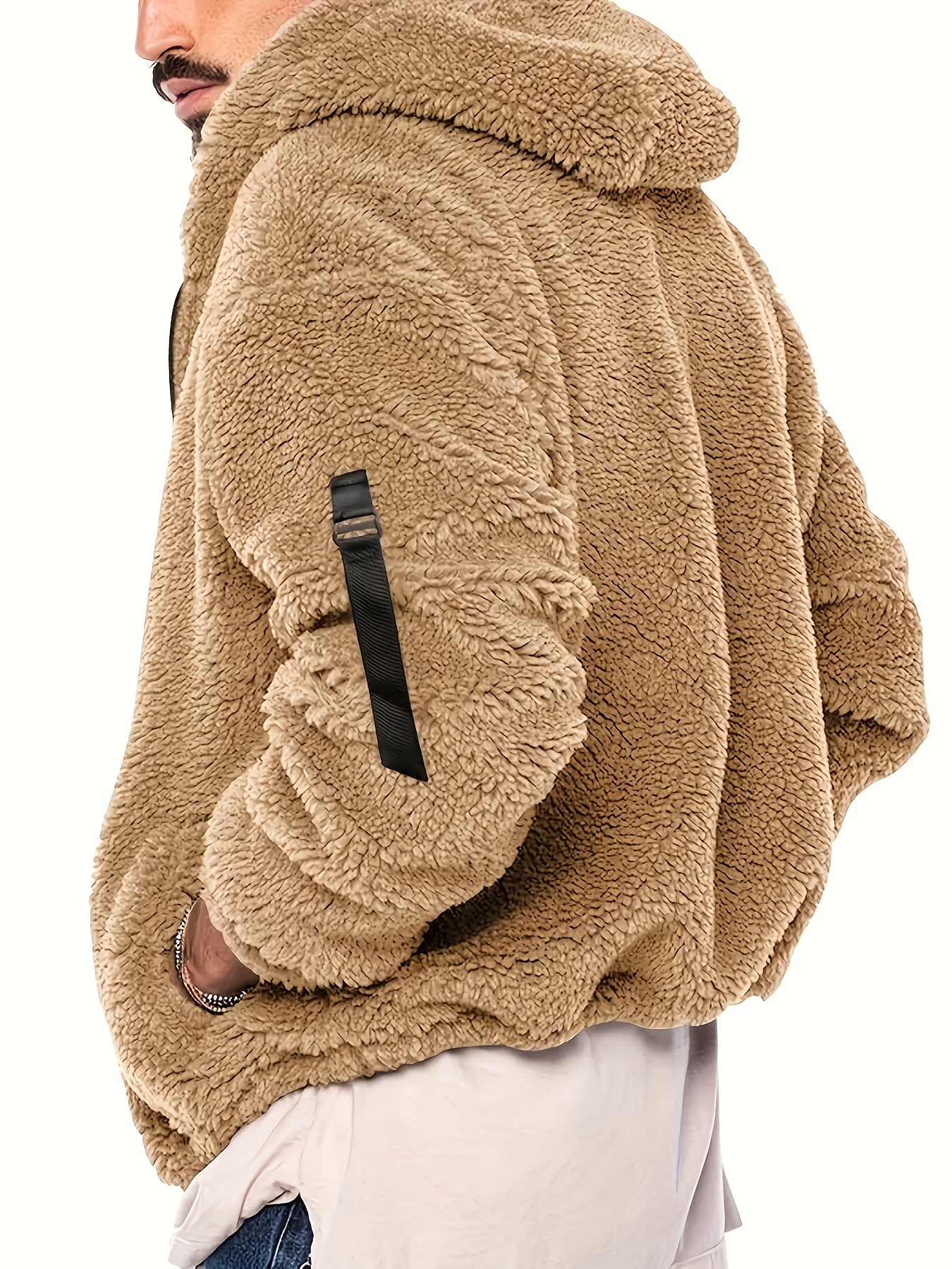 mens fashion hooded plush jacket casual long sleeve zippered gym sweatshirt winter autumn
