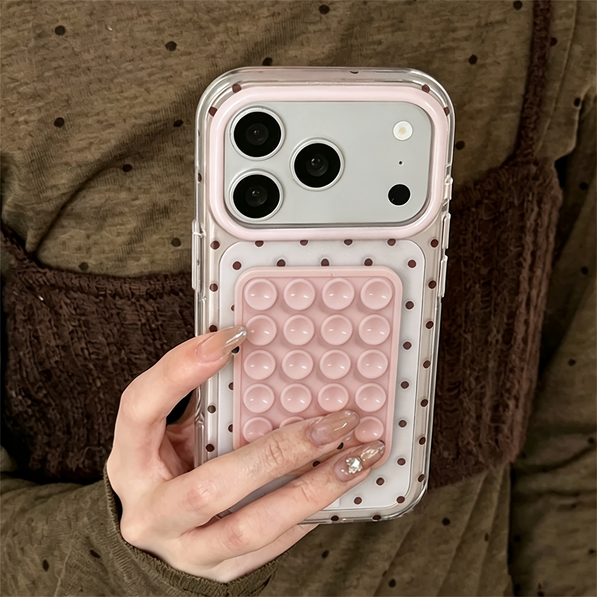 TEMU Phone Case - Cute Polka Dot Pattern With Suction Cup Sticker Macaron Phone Case For Iphone 18 Pro Max 18 Pro 17 Pro Max 17 Pro 17 16 Pro 15 Pro