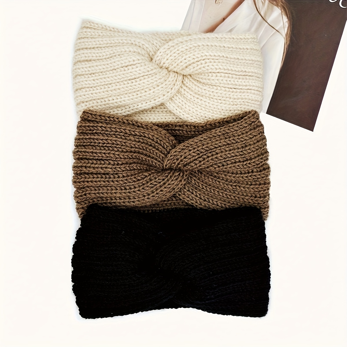 

3pcs Women' Knit Headbands, Spandex Material, Minimalist & , Solid Color, Tie Design, With Cozy Autumn & Winter Daily Headband Set For Birthday Gift