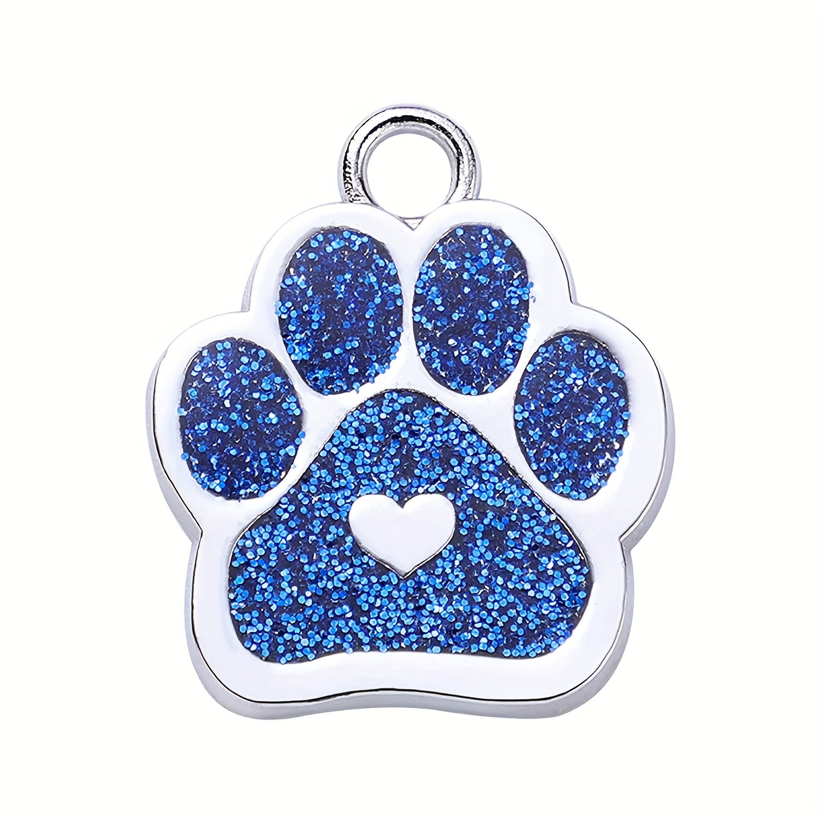 TEMU 1pc Personalized Custom Pet Id Tag - Alloy Round Pendant With Paw Print & , Glitter & Solid Color Options, Elegant Gift For Lovers