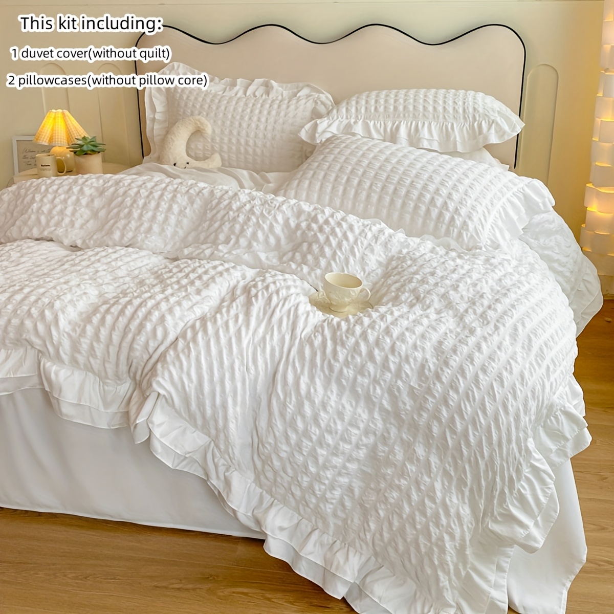 Double-layered Lace Duvet Cover And Pillowcase Seersucker Checkered Bedding Includes Duvet Cover And Pillowcase (excluding Core)