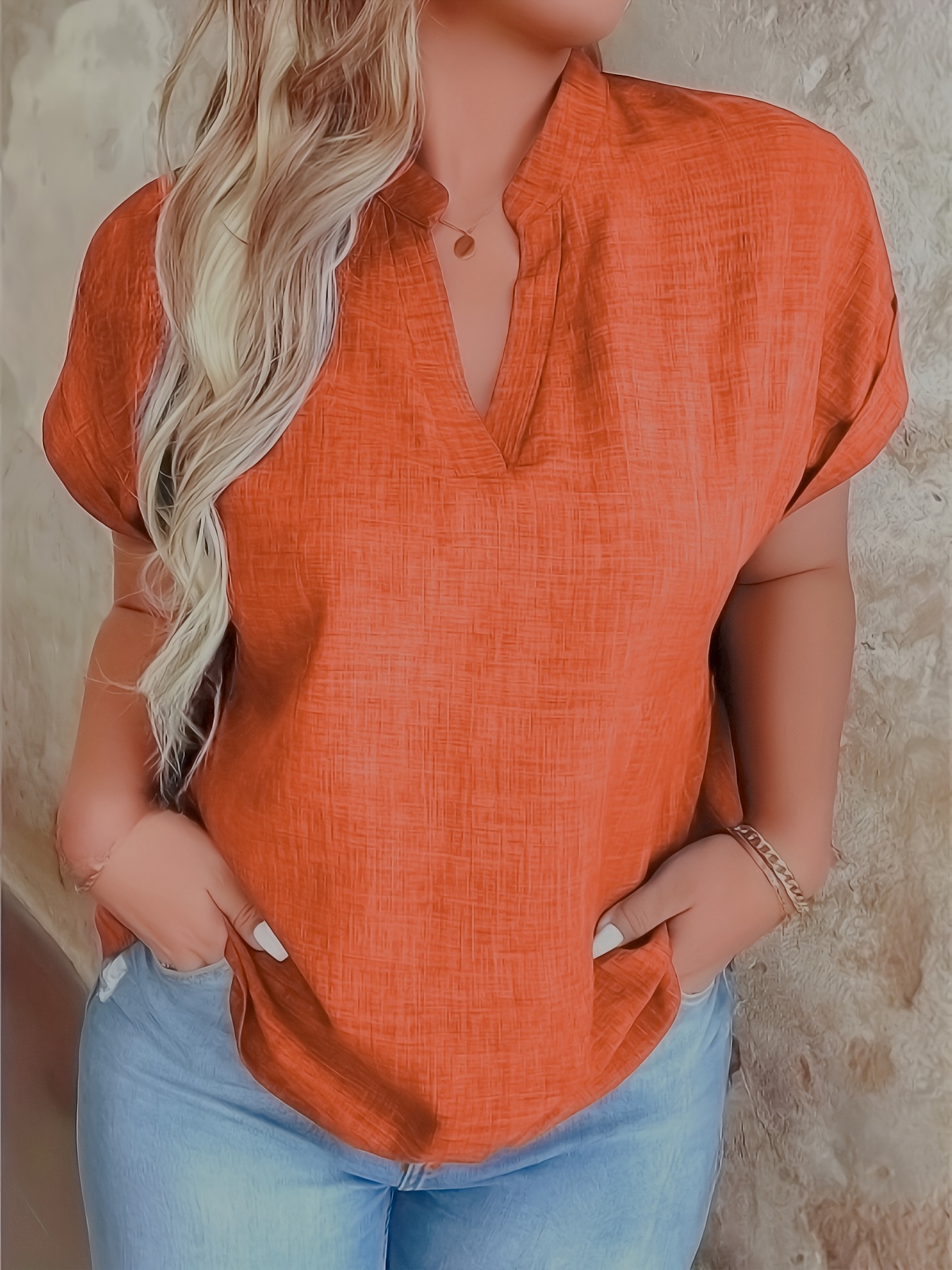 womens casual v neck blouse with small stand up collar vibrant yellow solid color regular fit machine washable versatile for spring summer fall seasonal fashion top sophisticated casualwear lightweight fabric everyday   style   stylish top adult clothing details 3