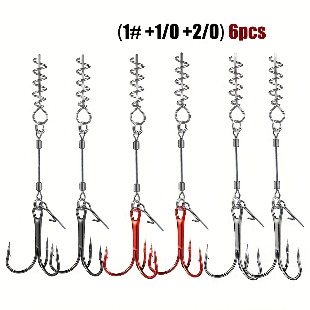 Image of 3/6pcs Treble Hooks With Spring Pins - Stainless Steel Fishing Hooks For Soft Baits, Durable Fishing Additions